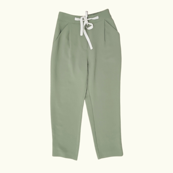 Wilfred Pants - Aritzia WILFRED Allant Drapey Crepe , Silk Drawcord Trousers Pants Sage, Size 2